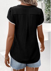 Patchwork Black Short Sleeve V Neck T Shirt