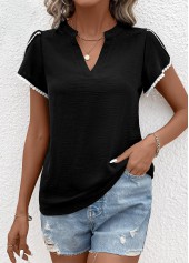 Patchwork Black Short Sleeve V Neck T Shirt