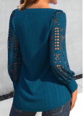 Lace Peacock Blue Long Sleeve Square Neck Blouse