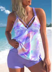 Mid Waisted Ombre Criss Cross Light Purple Tankini Set