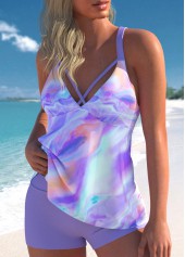 Mid Waisted Ombre Criss Cross Light Purple Tankini Set