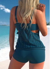 Mid Waisted Fake 2in1 Peacock Blue Tankini Set
