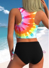 Mid Waisted Tie Dye Print Drawstring Bikini Set