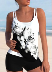 White High Waisted Floral Print Tankini Set
