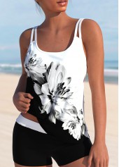 White High Waisted Floral Print Tankini Set