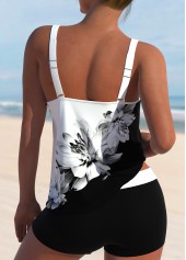White High Waisted Floral Print Tankini Set