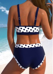High Waisted Polka Dot Bowknot Navy Bikini Set