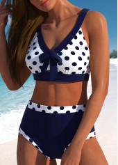 High Waisted Polka Dot Bowknot Navy Bikini Set