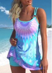 Mid Waisted Geometric Print Circular Ring Swimdress and Shorts