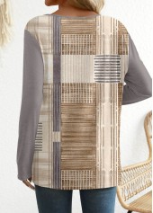 Graffiti Print Patchwork Light Camel Long Sleeve T Shirt