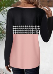 Plus Size Pink Geometric Print Long Sleeve T Shirt