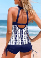 Mid Waisted Paisley Print Patchwork Navy Tankini Set