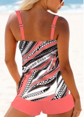 Mid Waisted Geometric Print Lightweight Coral Tankini Set