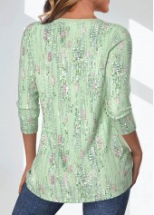 Geometric Printed Non-sequined Criss Cross Light Green T Shirt