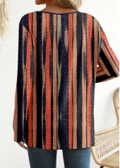 Multi Stripe Print Button Long Sleeve T Shirt
