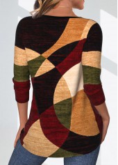 Geometric Print Multi Color Long Sleeve T Shirt