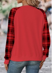 Plaid Split Red Long Sleeve Sweatshirt