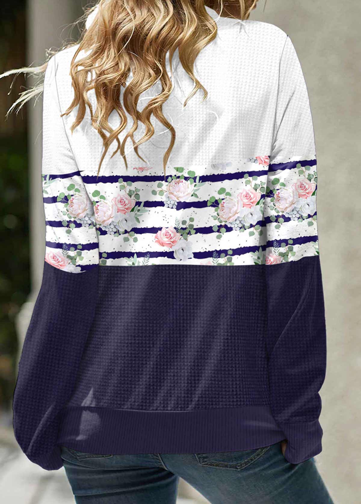 Navy Floral Print Cowl Neck Sweatshirt