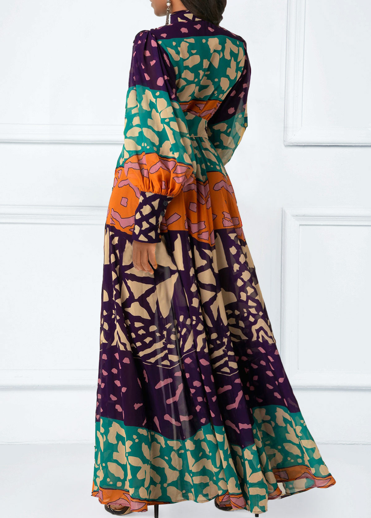Tribal Print Split Belted Multi Color Maxi Dress