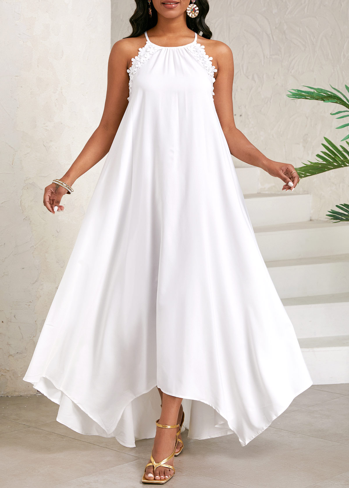 Lace White A Line Sleeveless Maxi Dress | Rosewe.com - USD $29.98