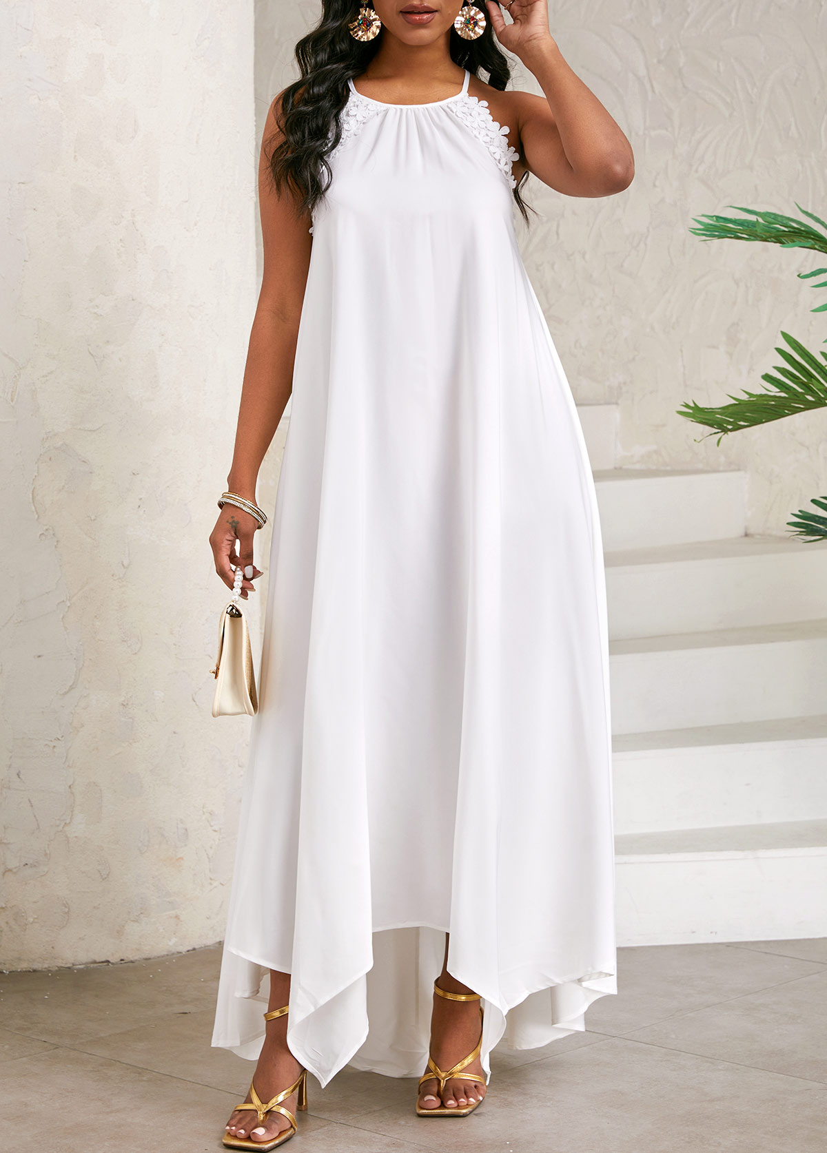Lace White A Line Sleeveless Maxi Dress