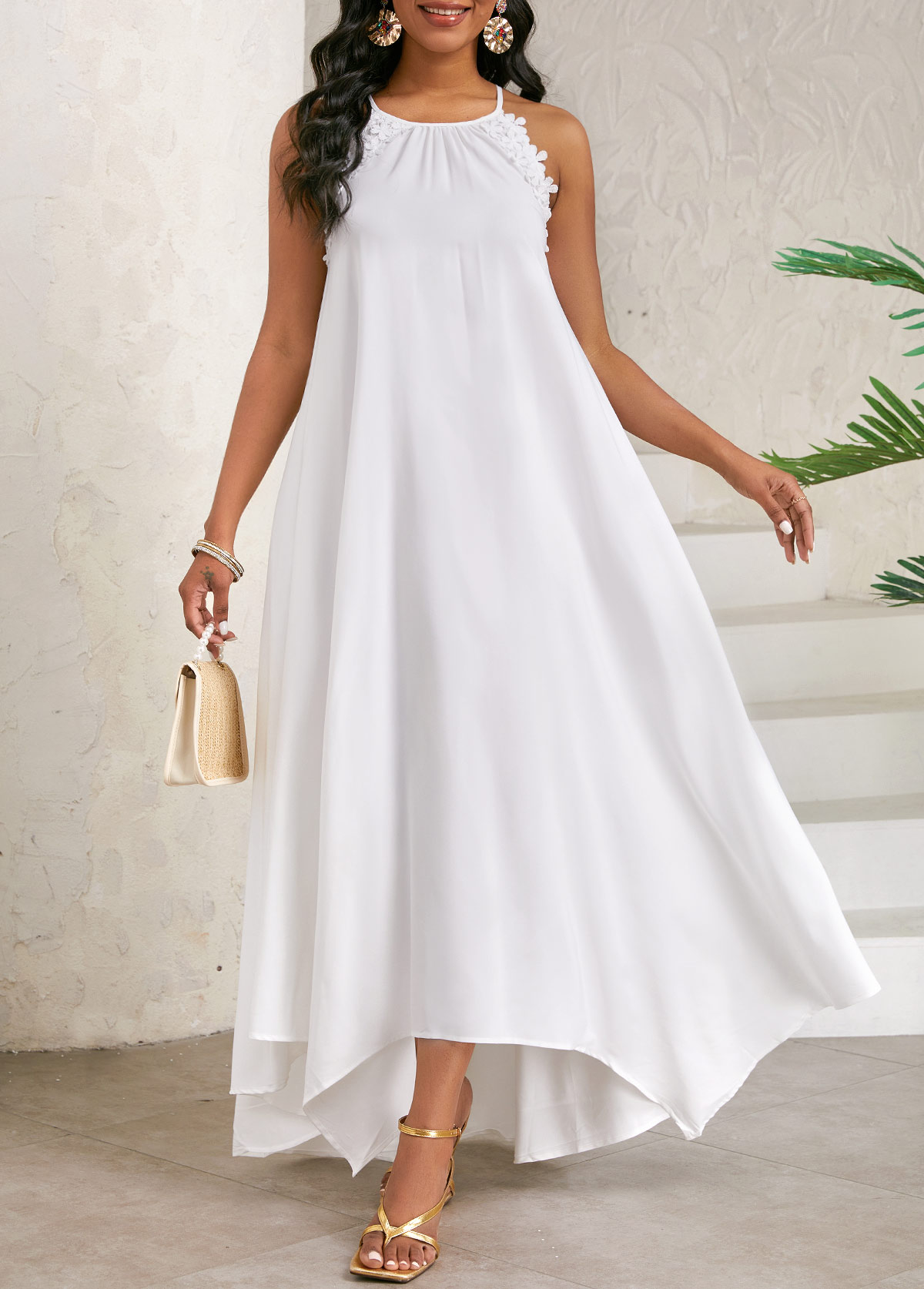 Lace White A Line Sleeveless Maxi Dress