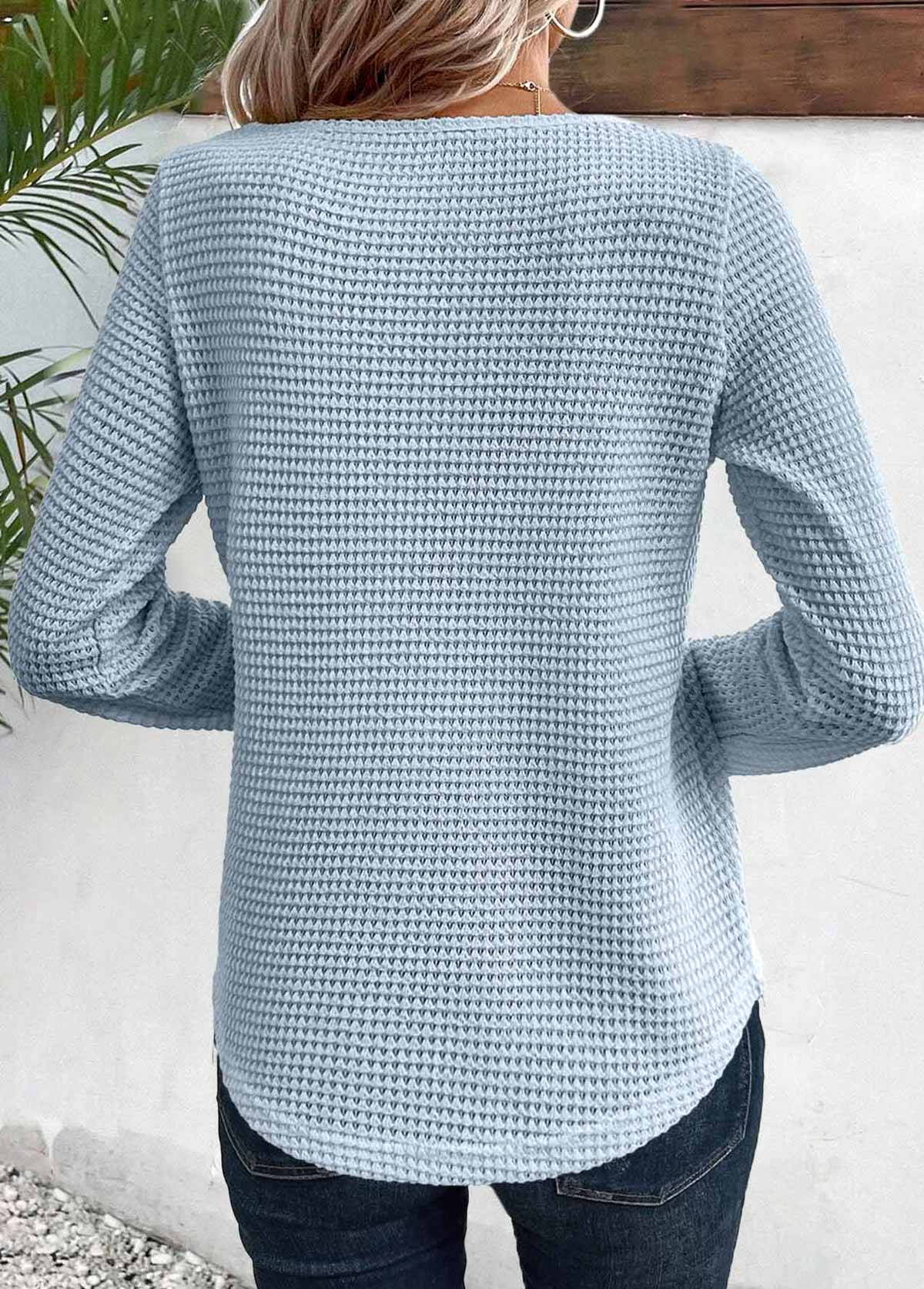 Lace Dusty Blue Long Sleeve Round Neck T Shirt