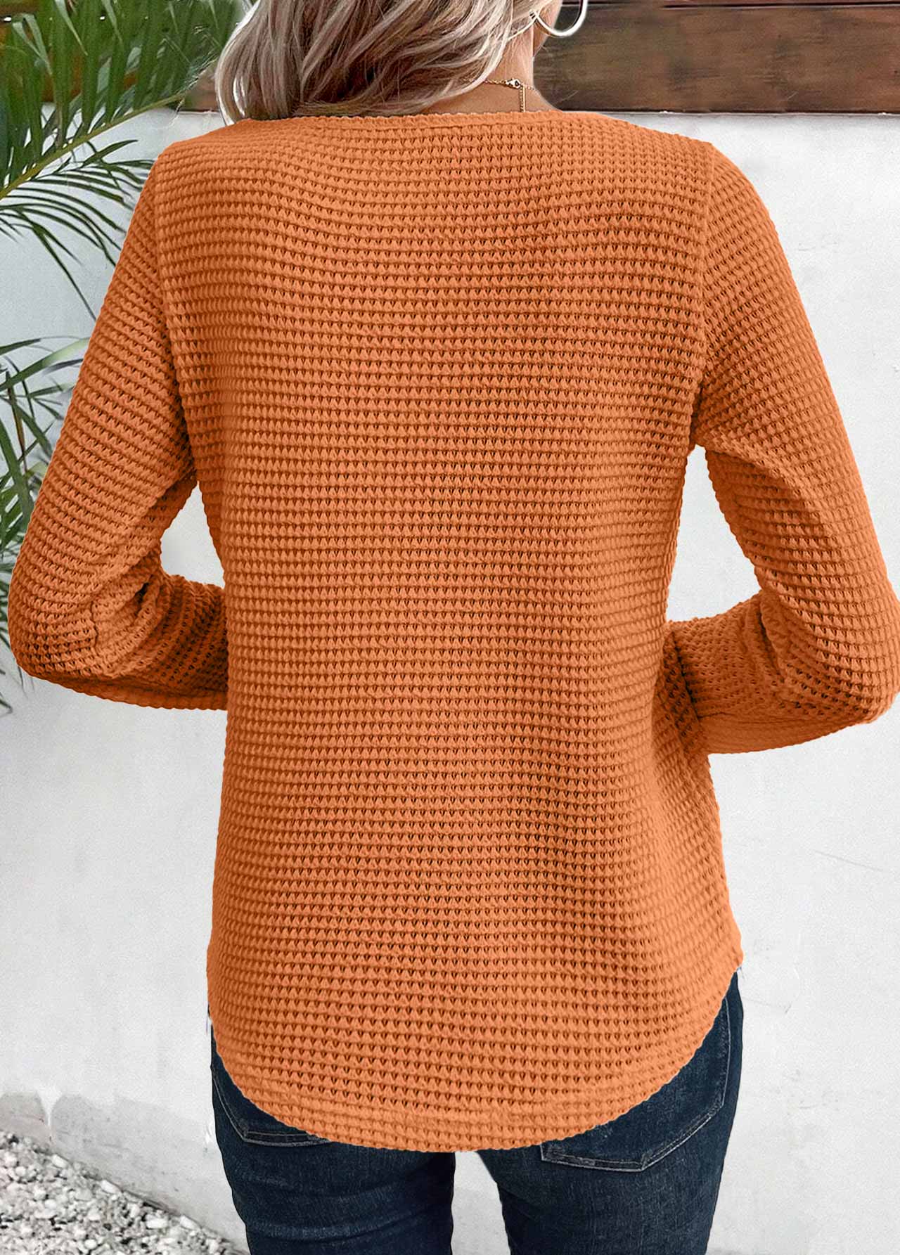 Lace Terracotta Long Sleeve Round Neck T Shirt