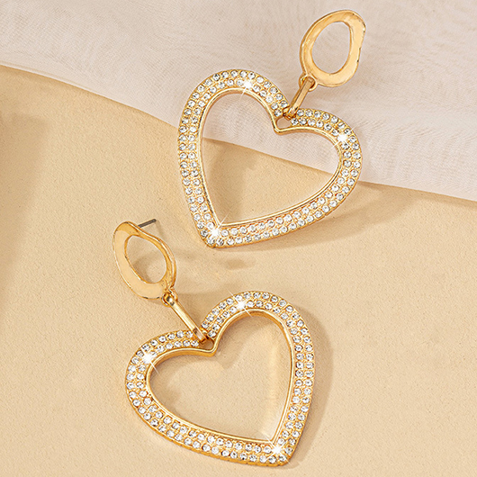 Gold Heart Rhinestone Detail Alloy Earrings