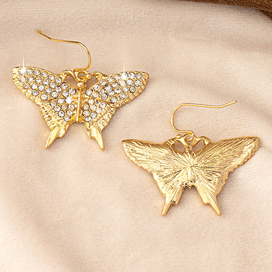 Rhinestone Detail Gold Butterfly Alloy Earrings