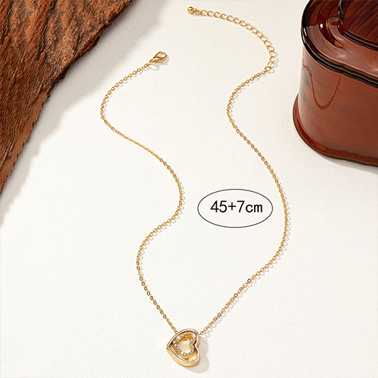 Rhinestone Detail Gold Heart Alloy Necklace