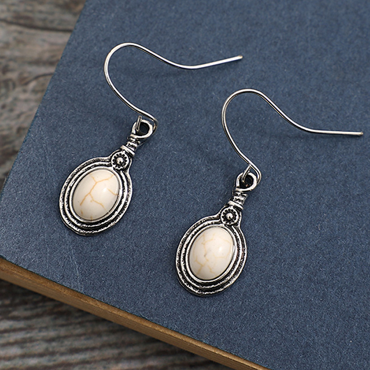 Silvery Color White Oval Alloy Earrings