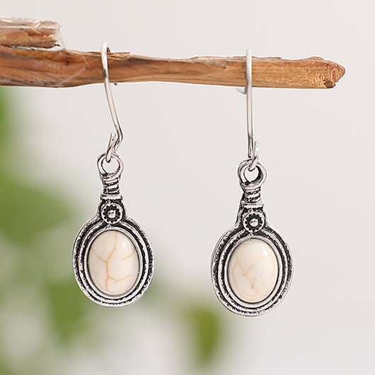 Silvery Color White Oval Alloy Earrings