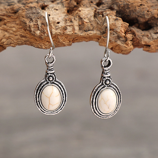 Silvery Color White Oval Alloy Earrings