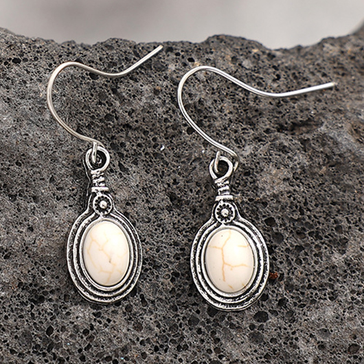 Silvery Color White Oval Alloy Earrings