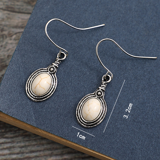 Silvery Color White Oval Alloy Earrings