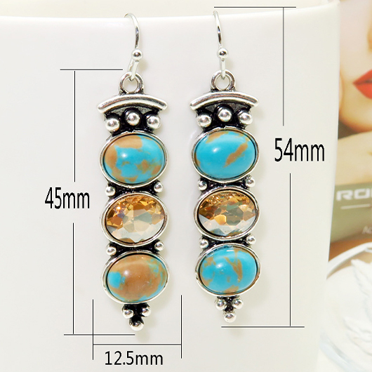 Round Design Metal Detail Turquoise Earrings