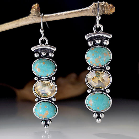 Round Design Metal Detail Turquoise Earrings
