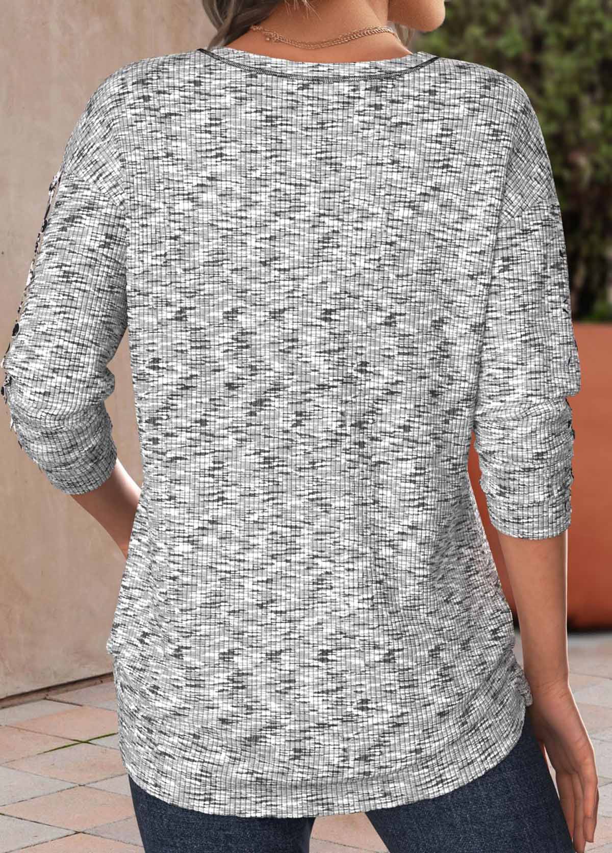 Patchwork Light Grey Marl Long Sleeve T Shirt