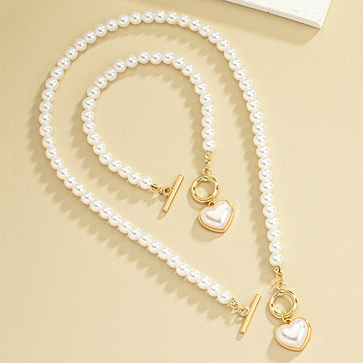 White Round Pearl Necklace and Bracelet