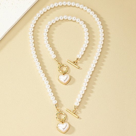 White Round Pearl Necklace and Bracelet