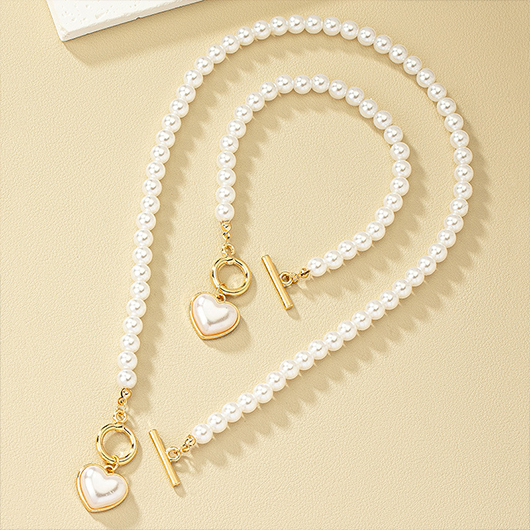White Round Pearl Necklace and Bracelet