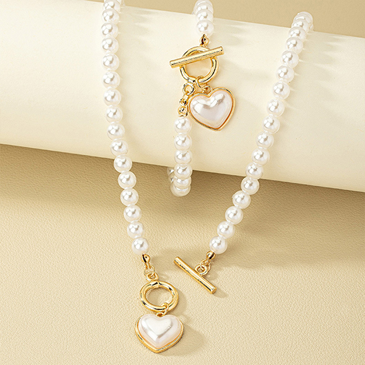 White Round Pearl Necklace and Bracelet