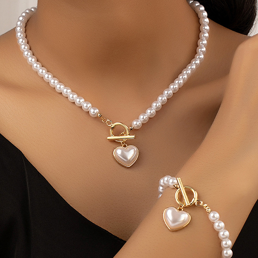 White Round Pearl Necklace and Bracelet