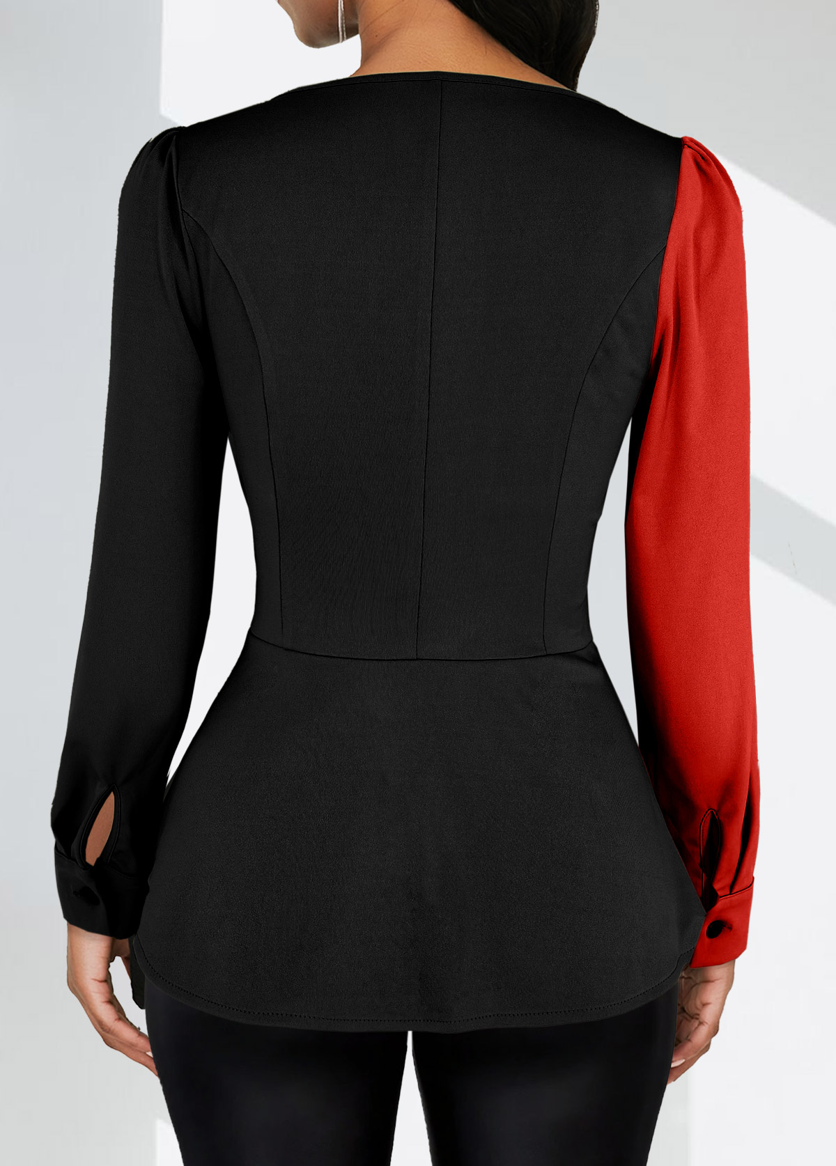 Asymmetry Red Long Sleeve Square Neck Blouse