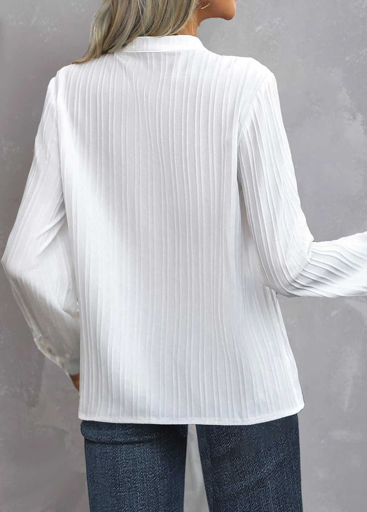 Embroidery White Long Sleeve Split Neck Blouse