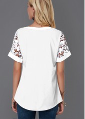 Mesh White Short Sleeve V Neck Blouse