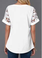 Mesh White Short Sleeve V Neck Blouse