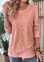 Layered Dusty Pink Long Sleeve Round Neck T Shirt