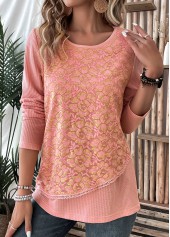 Layered Dusty Pink Long Sleeve Round Neck T Shirt